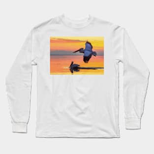 Pelican At In Flight At Sunset Long Sleeve T-Shirt